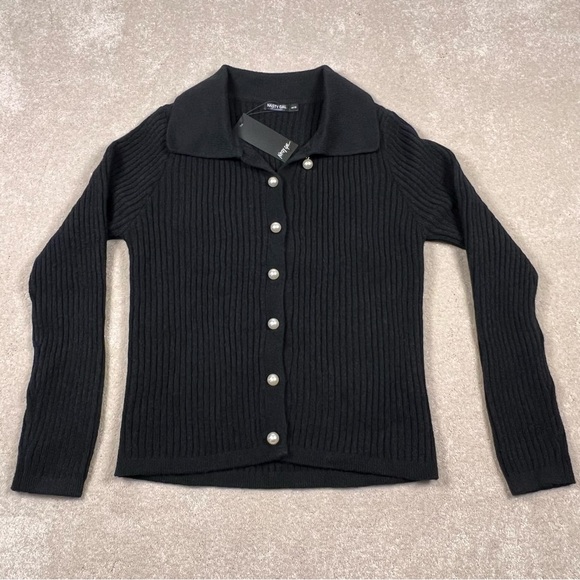 Nasty Gal Sweaters - Nasty Gal NWT Black Pearl Button Cardigan Collared Sweater Women's 10/12 US